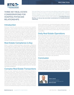 Cover BP - Three Key Real estate considerations for hospital-Physician Relationships